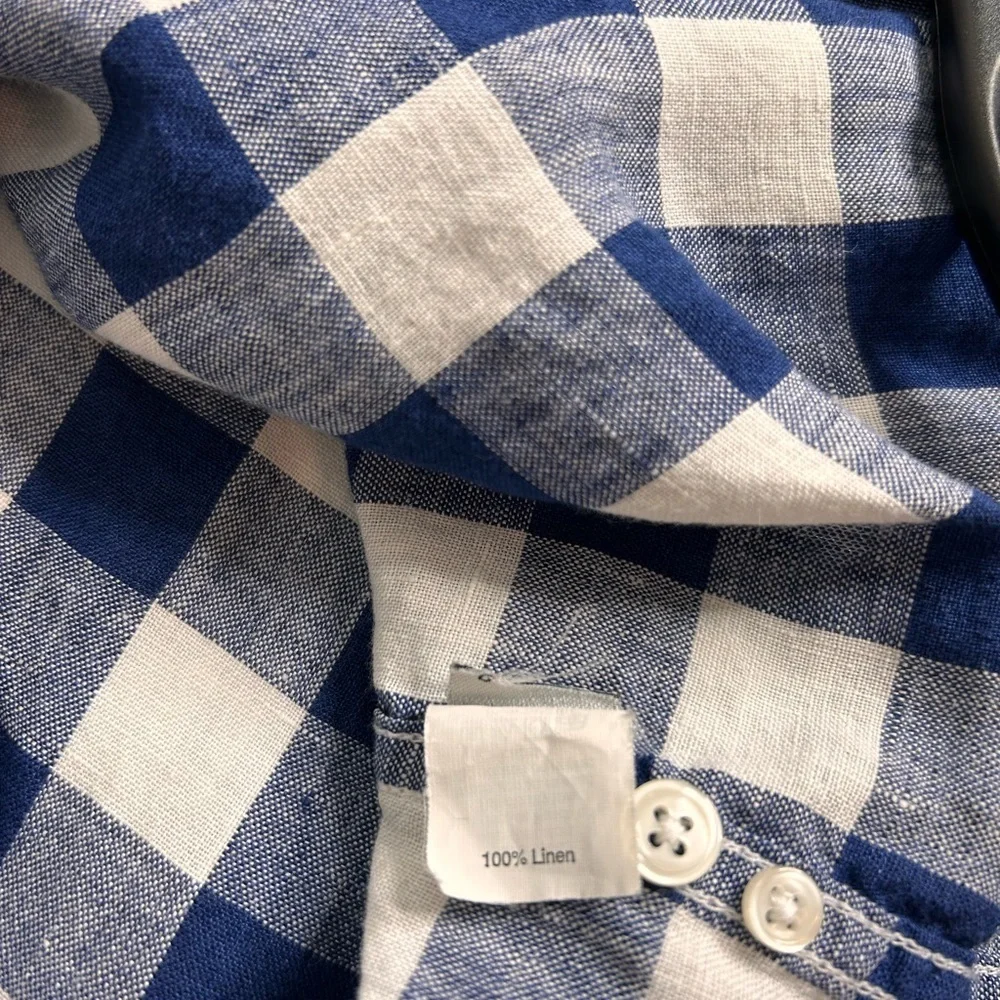 J. Crew Baird McNutt Irish Linen Shirt Sz M Buffalo Plaid Preppy Casual Coastal